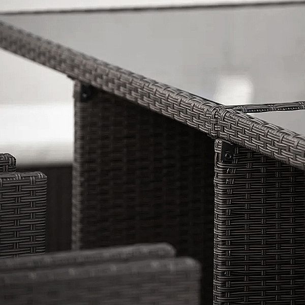 Table de salle à manger cubique en rotin à faible encombrement avec six chaises - 10D01A