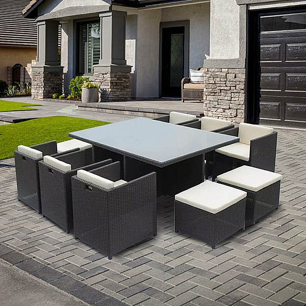 Table de salle à manger cubique en rotin à faible encombrement avec six chaises - 10D01A