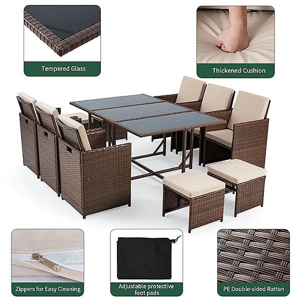 Ensemble de table à manger en rotin à faible encombrement - 10D01E