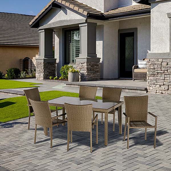 Ensemble table et chaise en osier avec six chaises Fauteuil en rotin - 10D01F