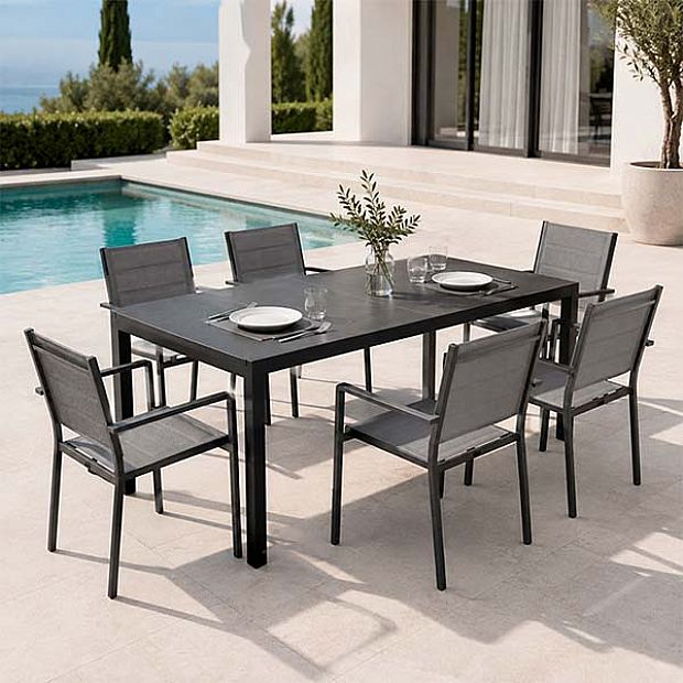 Table de Repas Extensible en Aluminium pour Terrasse avec Plateau en DPC en Gros - 11D07H