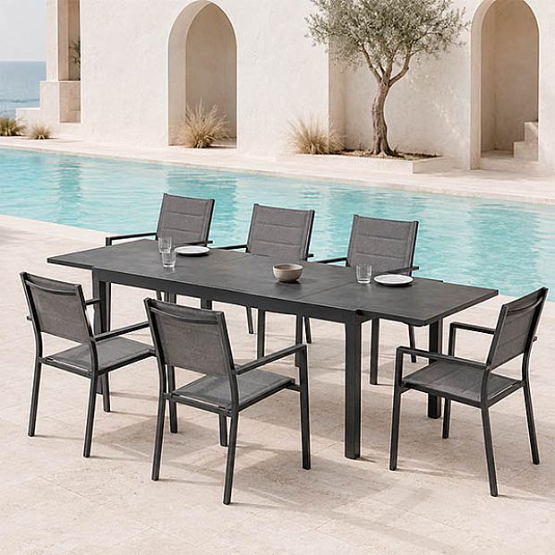 Table de Repas Extensible en Aluminium pour Terrasse avec Plateau en DPC en Gros - 11D07H