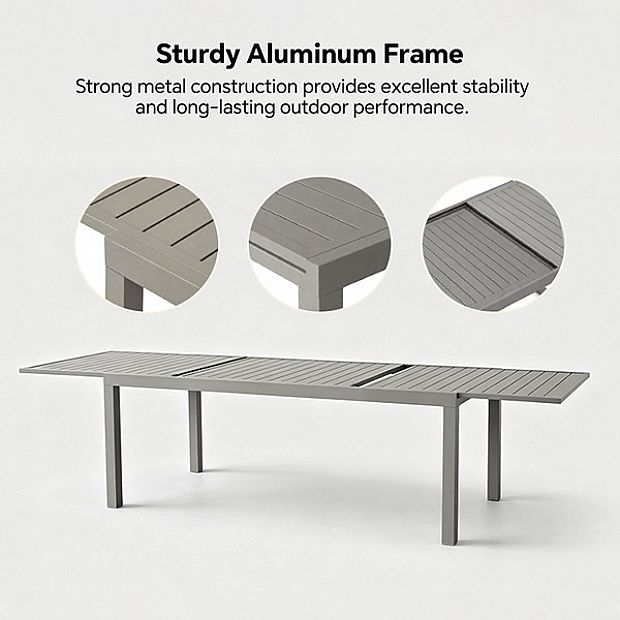 Table de Repas Extensible en Aluminium avec Plateau à Lattes pour Terrasse en Gros - 11D08B