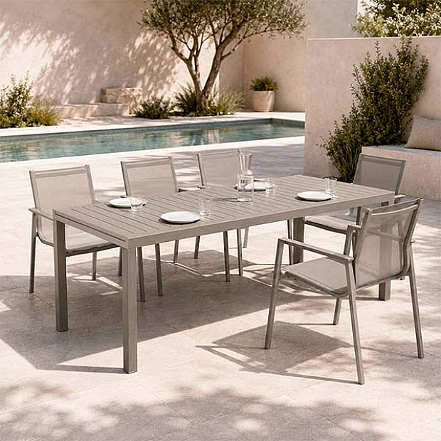 Table de Repas Extensible en Aluminium avec Plateau à Lattes pour Terrasse en Gros - 11D08B