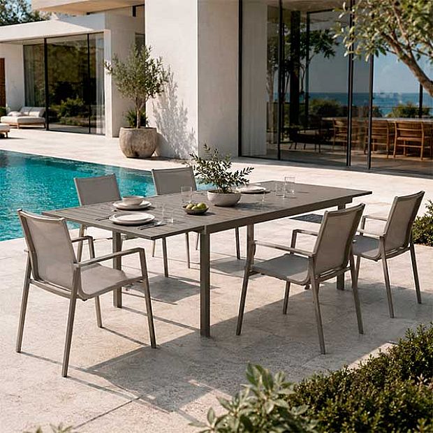 Table de Repas Extensible en Aluminium avec Plateau à Lattes pour Terrasse en Gros - 11D08B
