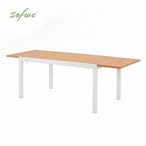 Table de Repas Extensible en Aluminium pour Terrasse en Gros avec Plateau à Lattes Aspect Bois - 11D08F
