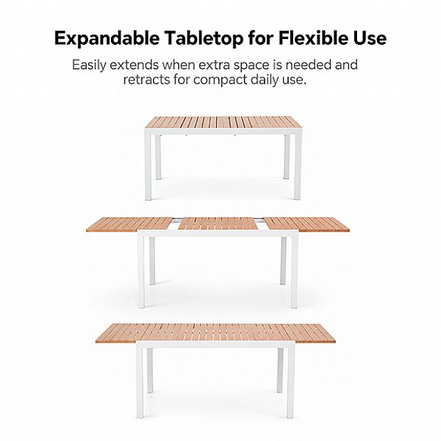 Table de Repas Extensible en Aluminium pour Terrasse en Gros avec Plateau à Lattes Aspect Bois - 11D08F