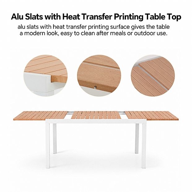 Table de Repas Extensible en Aluminium pour Terrasse en Gros avec Plateau à Lattes Aspect Bois - 11D08F