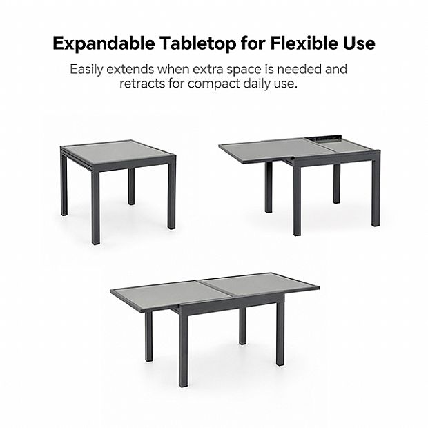 HF Patios Table à Manger Extensible pour Extérieur avec Plateau en Verre Trempé de 5 mm Sérigraphié | Vente en Gros - 11D10A