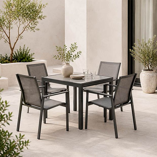 HF Patios Table à Manger Extensible pour Extérieur avec Plateau en Verre Trempé de 5 mm Sérigraphié | Vente en Gros - 11D10A