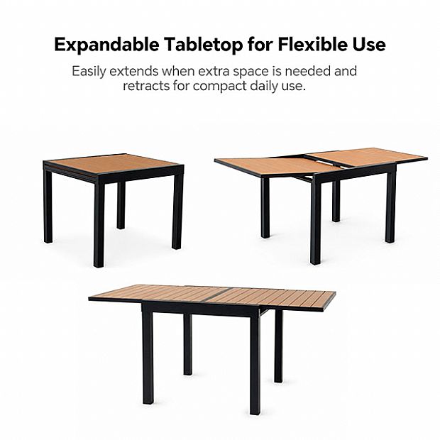 HF Patios Table à Manger Extensible pour Extérieur avec Structure en Aluminium et Plateau à Lames en WPC | Vente en Gros - 11D10H