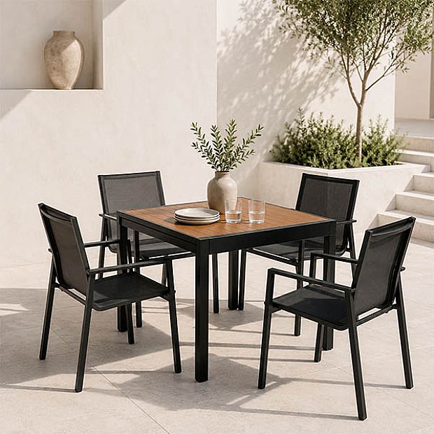 HF Patios Table à Manger Extensible pour Extérieur avec Structure en Aluminium et Plateau à Lames en WPC | Vente en Gros - 11D10H