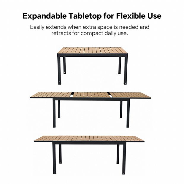 Table de Repas Extensible en WPC pour Terrasse avec Structure en Aluminium Thermolaqué en Gros - 11D10J