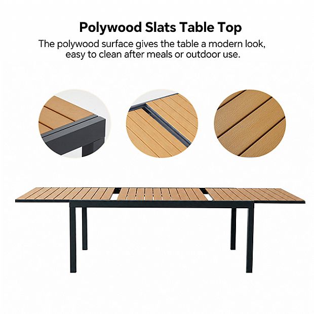 Table de Repas Extensible en WPC pour Terrasse avec Structure en Aluminium Thermolaqué en Gros - 11D10J