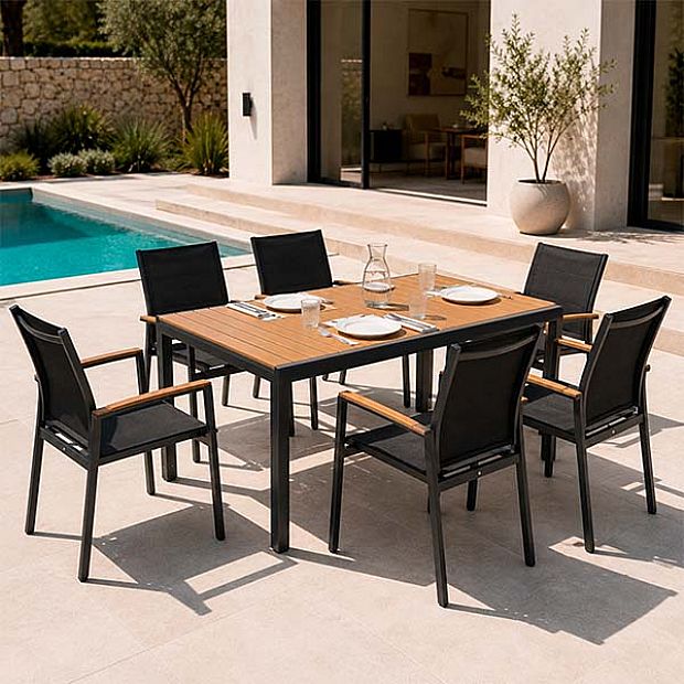 Table de Repas Extensible en WPC pour Terrasse avec Structure en Aluminium Thermolaqué en Gros - 11D10J