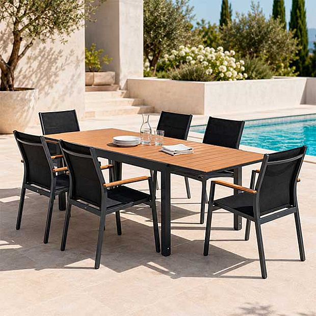 Table de Repas Extensible en WPC pour Terrasse avec Structure en Aluminium Thermolaqué en Gros - 11D10J