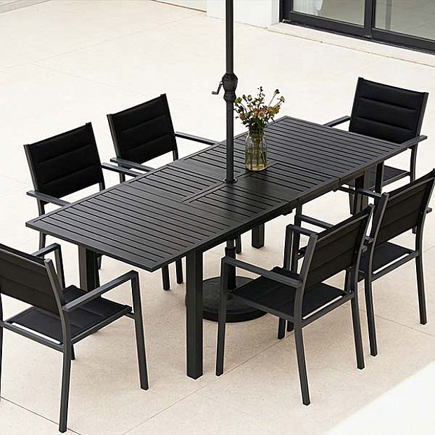 Table de jardin extensible à plateau papillon en aluminium avec trou pour parasol - 11D26B