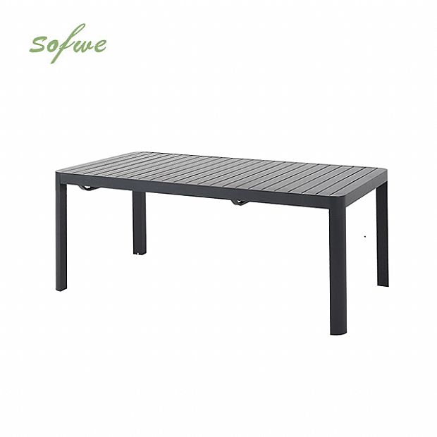 Table de jardin rectangulaire en aluminium extensible à plateau à lattes, pour l'extérieur, en gros - 11D26C
