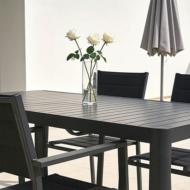 Table de jardin rectangulaire en aluminium extensible à plateau à lattes, pour l'extérieur, en gros - 11D26C