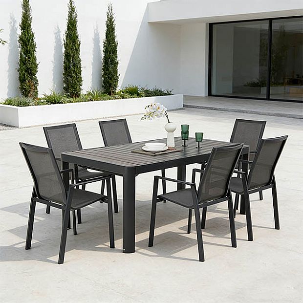 Table de jardin rectangulaire en aluminium extensible à plateau à lattes, pour l'extérieur, en gros - 11D26C