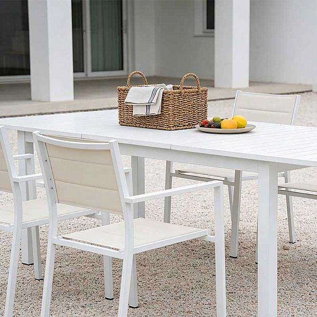 Table de salle à manger extensible en aluminium blanc pour 6-8 personnes - 11D26D