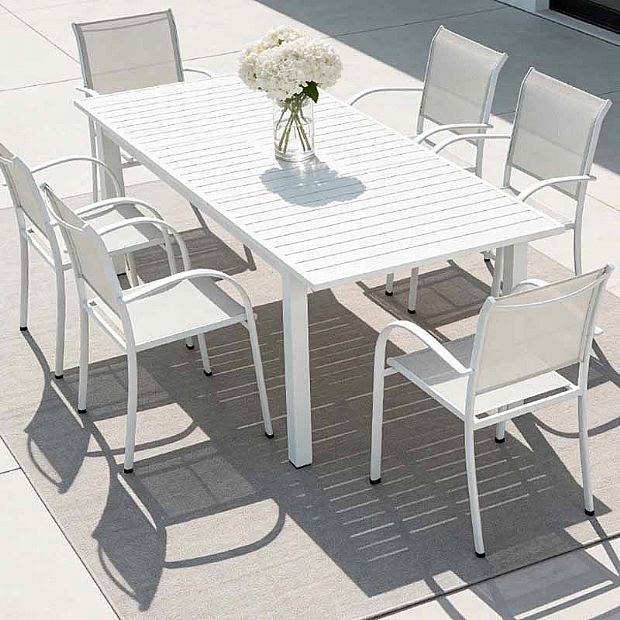 Table de salle à manger extensible en aluminium blanc pour 6-8 personnes - 11D26D