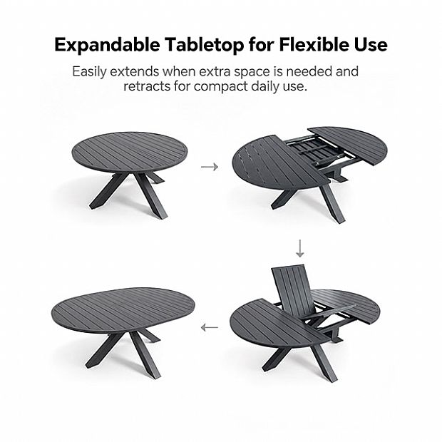 HF Patios Table Ronde Extensible en Aluminium pour Extérieur avec Rallonge Papillon | Vente en Gros - 11D26L