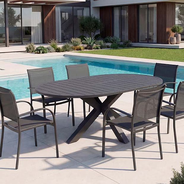 HF Patios Table Ronde Extensible en Aluminium pour Extérieur avec Rallonge Papillon | Vente en Gros - 11D26L