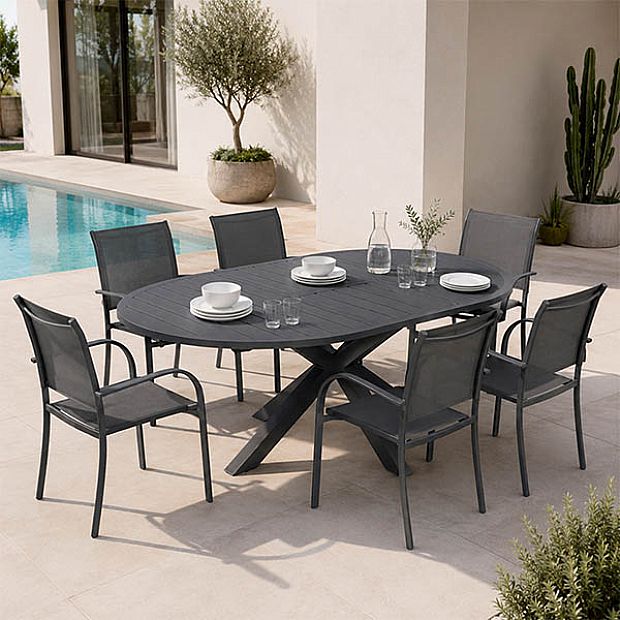 HF Patios Table Ronde Extensible en Aluminium pour Extérieur avec Rallonge Papillon | Vente en Gros - 11D26L