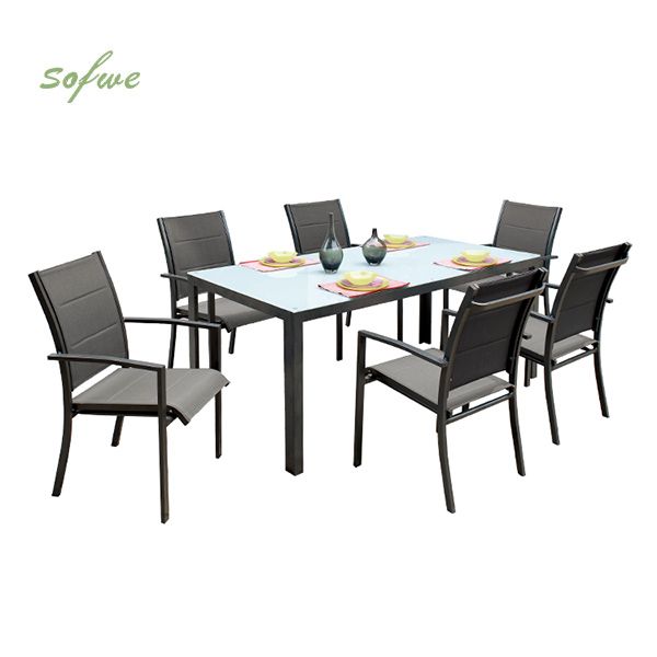 Ensemble de salle à manger d'extérieur 7 pièces en aluminium gris - 11D01A