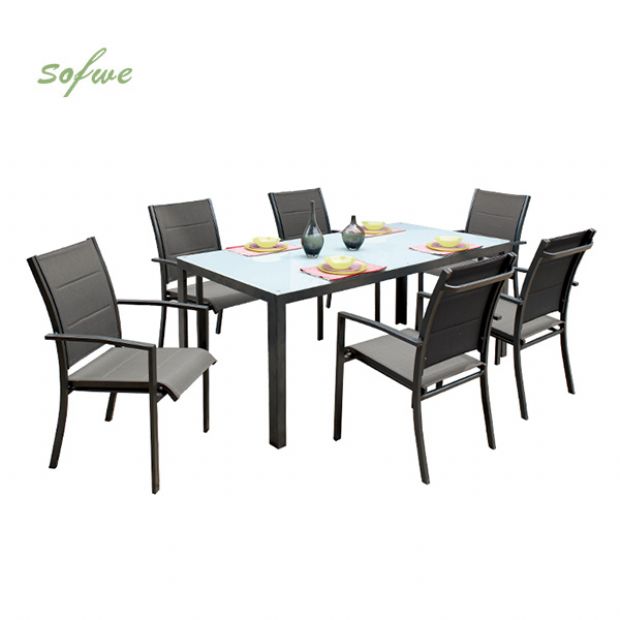 Ensemble de salle à manger d'extérieur 7 pièces en aluminium gris - 11D01A