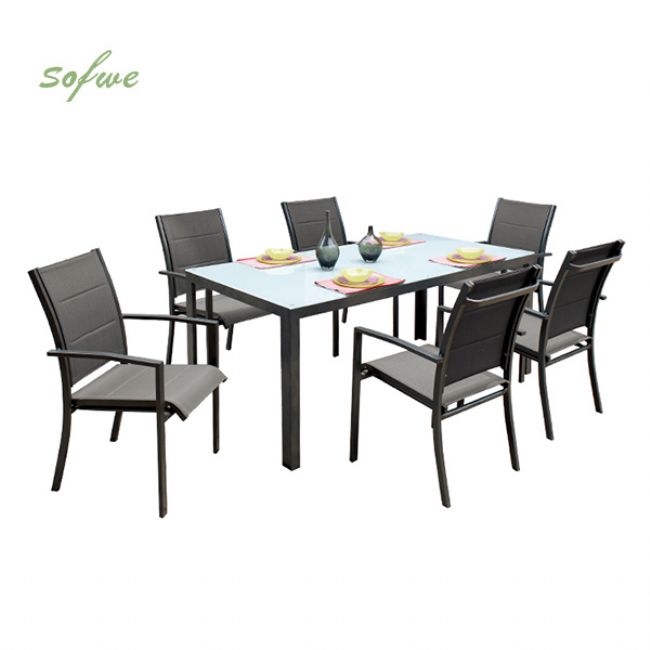 Ensemble de salle à manger d'extérieur 7 pièces en aluminium gris - 11D01A