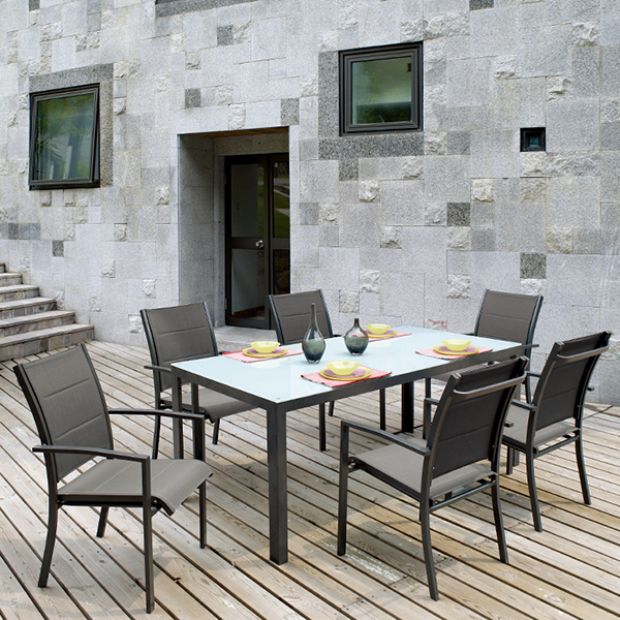 Ensemble de salle à manger d'extérieur 7 pièces en aluminium gris - 11D01A