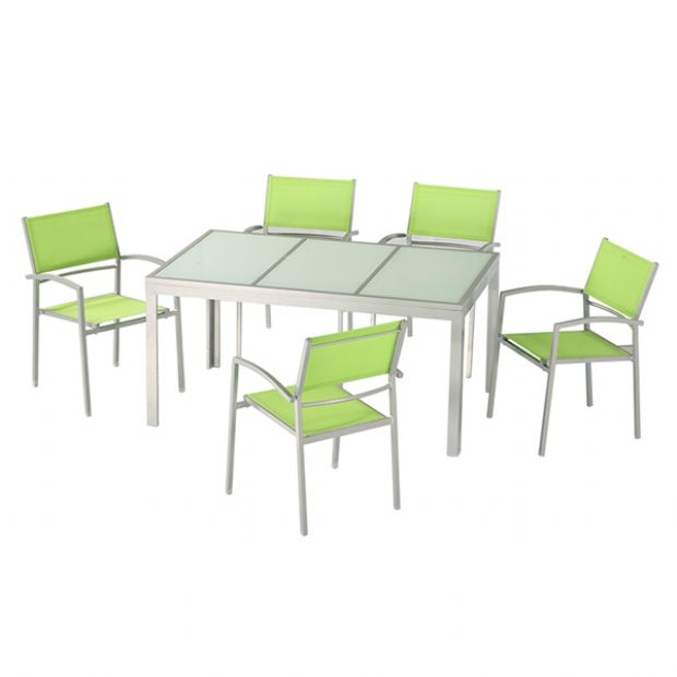 Ensemble de salle à manger d'extérieur 6 pièces en aluminium vert - 11D01D