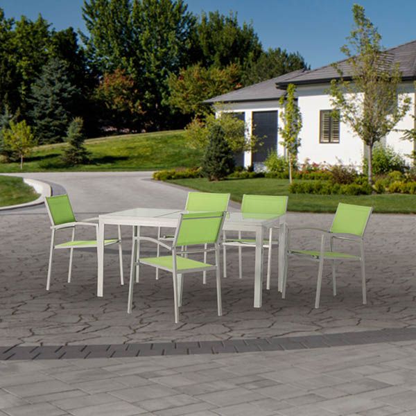 Ensemble de salle à manger d'extérieur 6 pièces en aluminium vert - 11D01D
