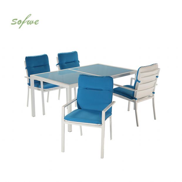Ensemble de salle à manger d'extérieur 6 pièces en aluminium bleu - 11D01E