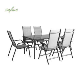 Ensemble table et chaises de jardin en textilène 7 pièces