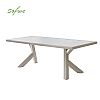 Table à manger rectangulaire d'extérieur en alliage d'aluminium pour 6 personnes, avec plateau en PS imitation bois - 11D26A