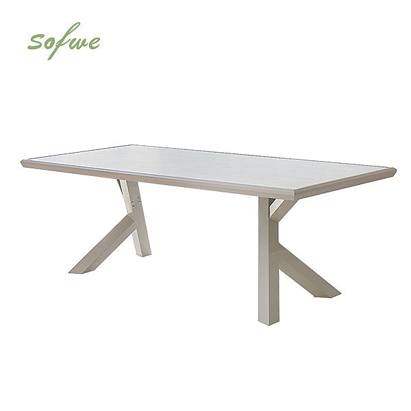 Table à manger rectangulaire d'extérieur en alliage d'aluminium pour 6 personnes, avec plateau en PS imitation bois - 11D26A