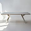 Table à manger rectangulaire d'extérieur en alliage d'aluminium pour 6 personnes, avec plateau en PS imitation bois - 11D26A