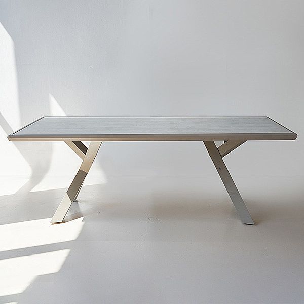 Table à manger rectangulaire d'extérieur en alliage d'aluminium pour 6 personnes, avec plateau en PS imitation bois - 11D26A