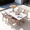 Table à manger rectangulaire d'extérieur en alliage d'aluminium pour 6 personnes, avec plateau en PS imitation bois - 11D26A