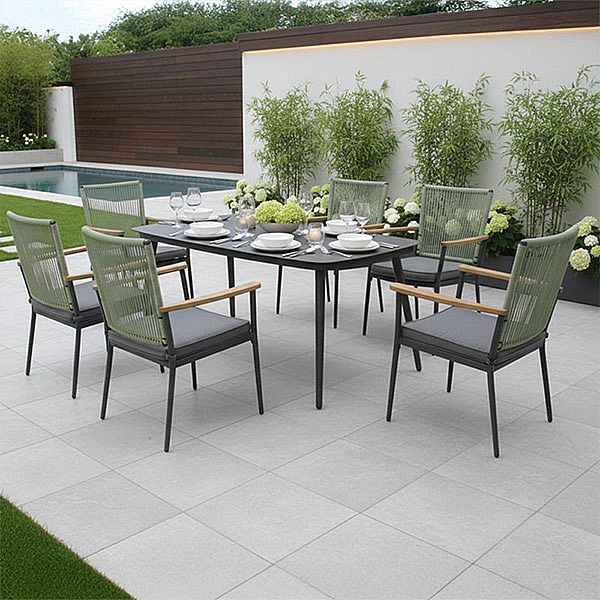 Table de jardin d'extérieur avec plateau en verre imprimé de 5 mm - 11D26E
