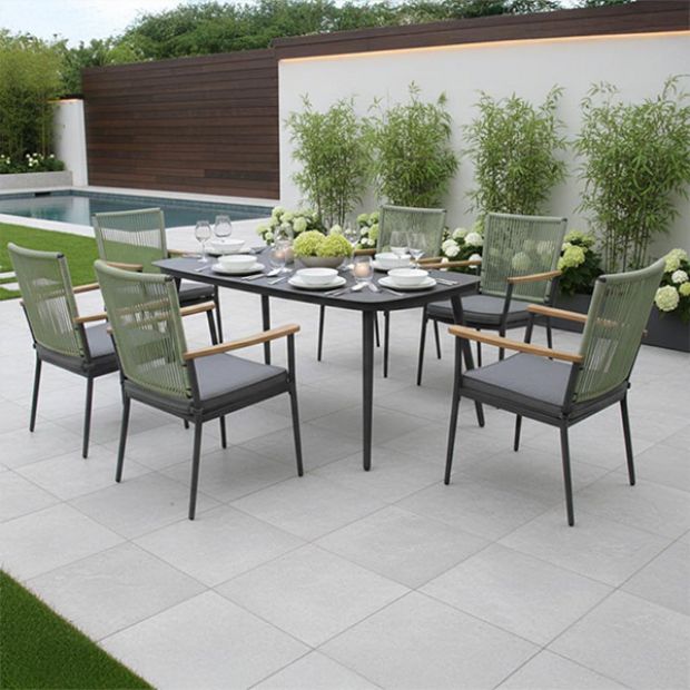 Table de jardin d'extérieur avec plateau en verre imprimé de 5 mm - 11D26E