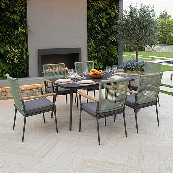 Table de jardin d'extérieur avec plateau en verre imprimé de 5 mm - 11D26E