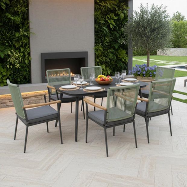 Table de jardin d'extérieur avec plateau en verre imprimé de 5 mm - 11D26E