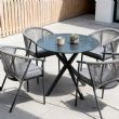 Table de salle à manger d'extérieur ronde avec plateau en verre dépoli imprimé de 5 mm - 11D26F