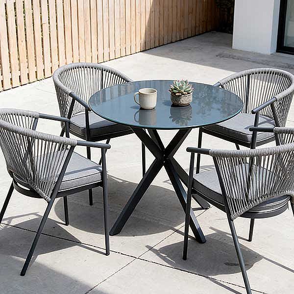 Table de salle à manger d'extérieur ronde avec plateau en verre dépoli imprimé de 5 mm - 11D26F