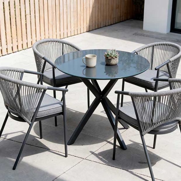 Table de salle à manger d'extérieur ronde avec plateau en verre dépoli imprimé de 5 mm - 11D26F