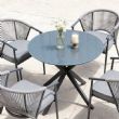 Table de salle à manger d'extérieur ronde avec plateau en verre dépoli imprimé de 5 mm - 11D26F